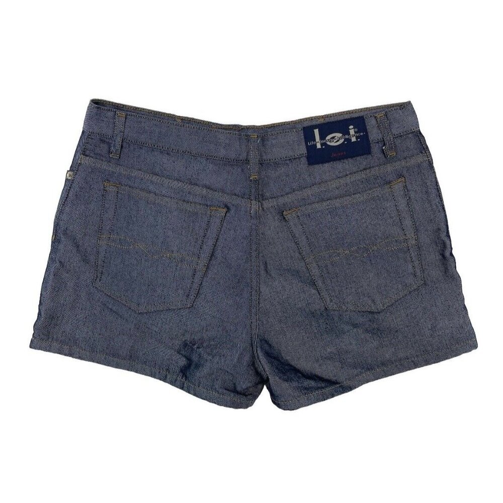 Vintage LEI Junior Womens Shiny Metallic Blue Stretch Jean Shorts Sz 13 Y2K 90’s